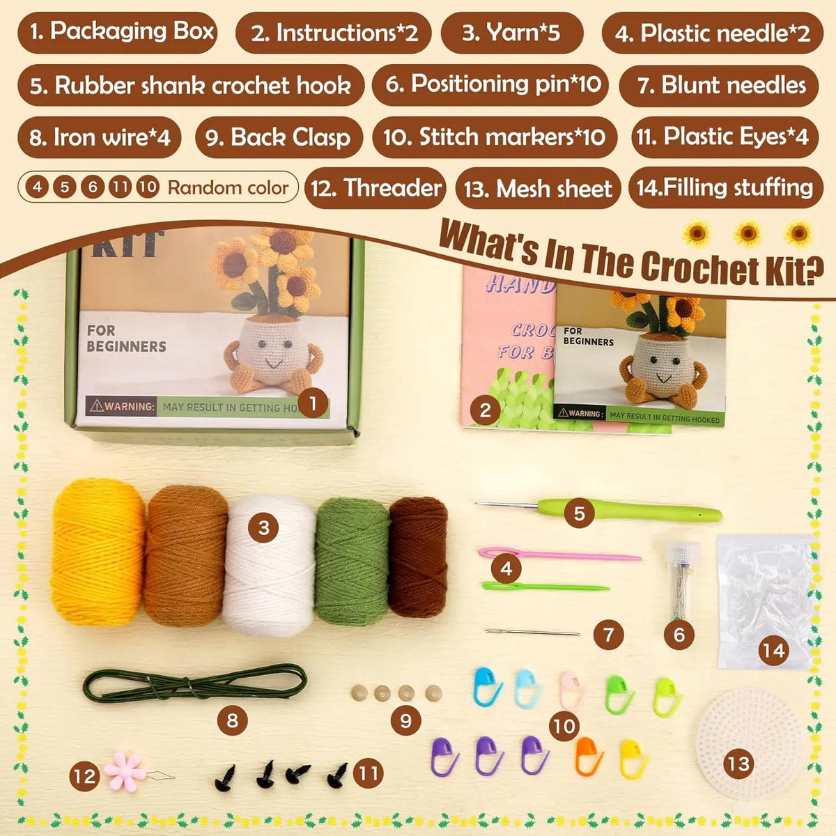 Crochet Kit for Beginners with Step-by-Step Video Tutorials Hooks Markers Knitting Yarn Thread Plastic Needles Accessories
