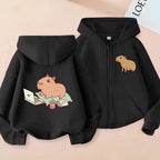 ⭐ Kinder Capybara Hoodie | Lustiger Zip Up Reißverschluss | Manga Sweatshirt Jungen Mädchen