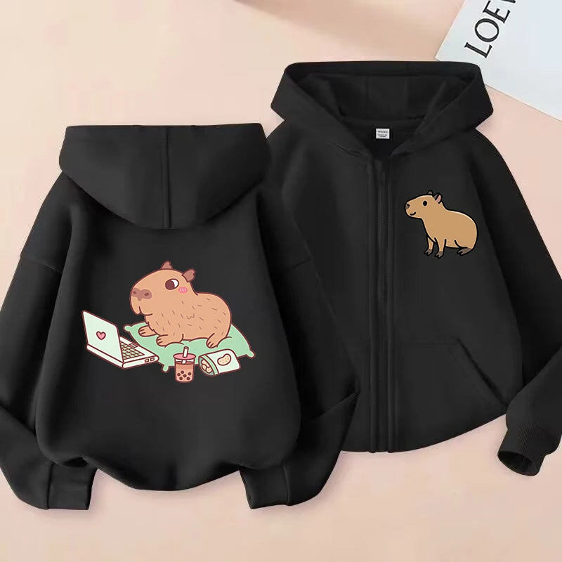 ⭐ Kinder Capybara Hoodie | Lustiger Zip Up Reißverschluss | Manga Sweatshirt Jungen Mädchen