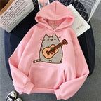 Women Ullzang Cute Cat Sweatshirt Funny Cartoon Pusheen Cat Kawaii Harajuku Korean Style Hoodies Graphic Fashion Hoody Female