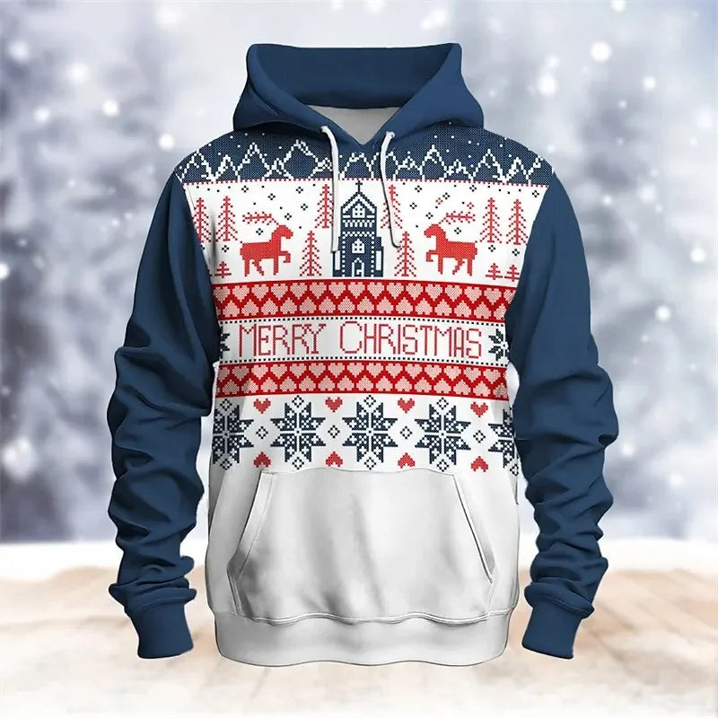 ⭐ 3D Weihnachts Hoodie Herren Damen Kinder | Schneemann & Elch Print | Partnerlook XS-6XL