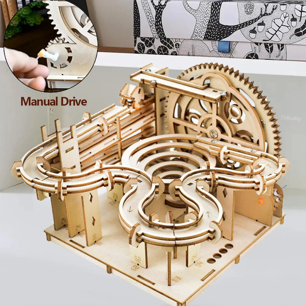 ⭐ 3D Holz Puzzle Murmelbahn | Mechanischer Bausatz | Marble Run mit 4 Kugeln | DIY Modell
