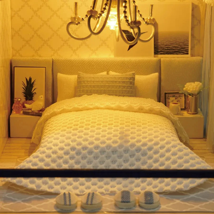 ⭐ DIY Puppenhaus Bausatz Holz 1:24 | Große Miniatur Villa mit LED | Modellbau Haus 29cm