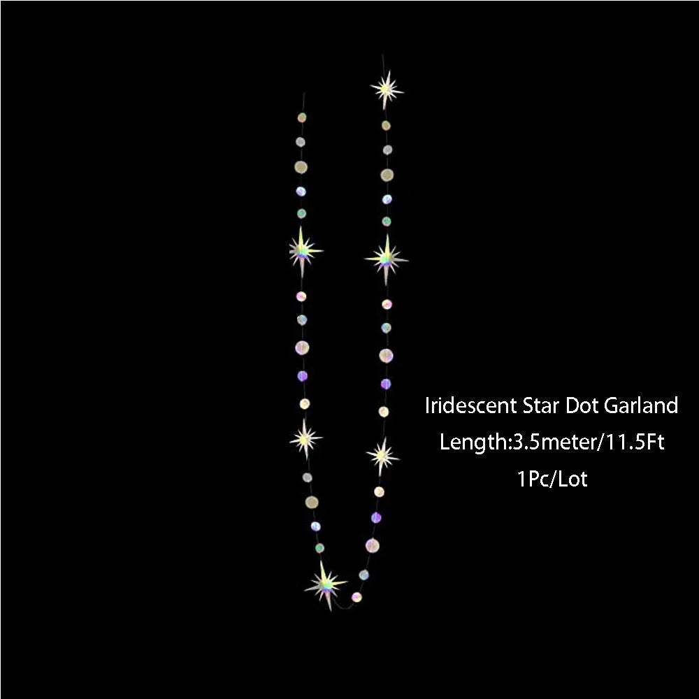 Iridescent Star Moon Circle Garland Ramadan EID Mubarak Birthday Party Decorations Hanging Crescent Twinkle Little Star Streamer