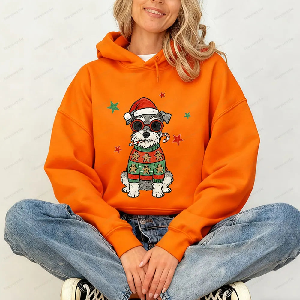 ⭐ Schnauzer Weihnachts-Hoodie | Retro Print Pullover für Damen & Herren | Warm gefüttert