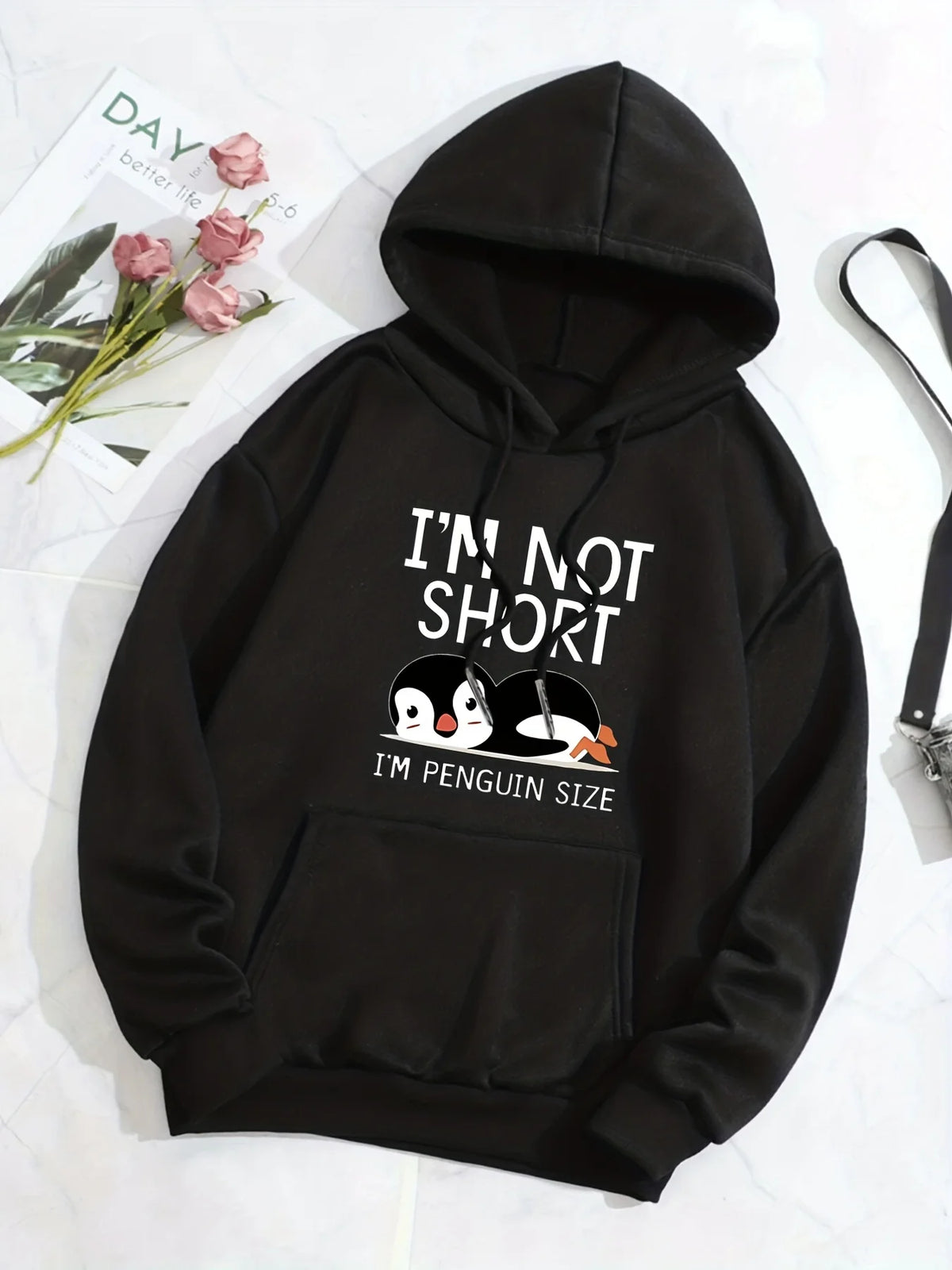 ⭐ I'm Not Short I'm Penguin Size Hoodie | Lustiger Print Damen | Fleece Pullover