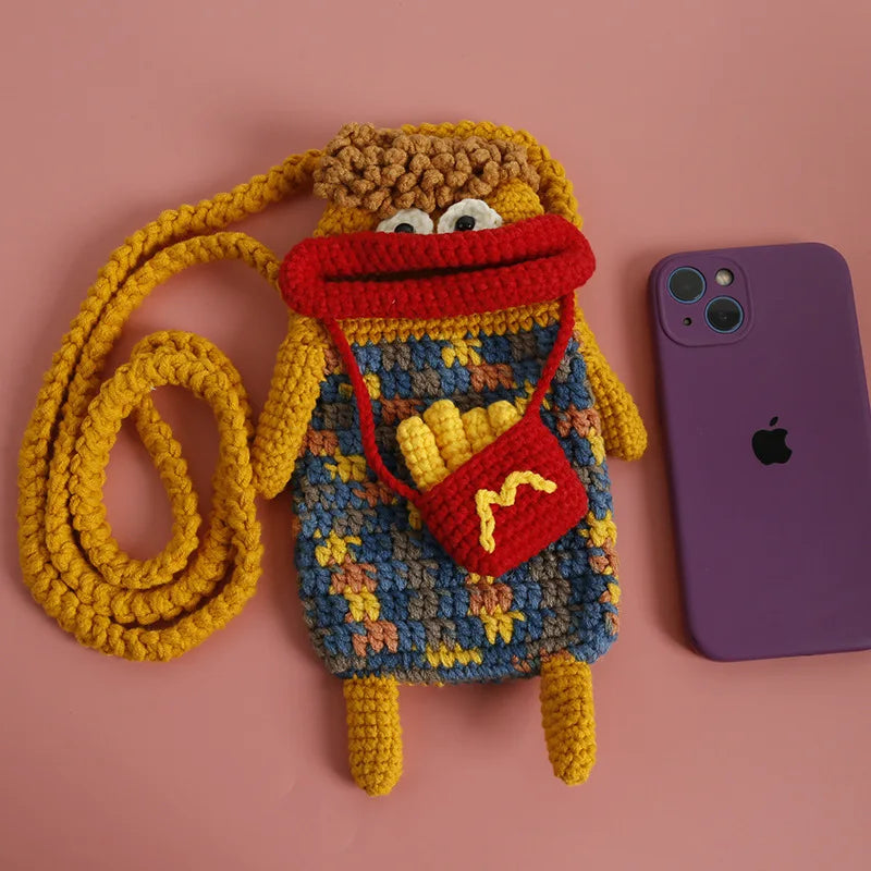 ⭐Handgehäkelte Wurstlippen Tasche | Lustige Umhängetasche | Ugly Cute Handyhülle