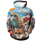 ⭐ Unisex 3D Hunde Katzen Hoodie | Tier-Print Pullover mit Taschen | Langarm