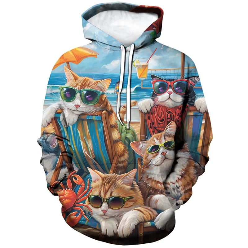 ⭐ Unisex 3D Hunde Katzen Hoodie | Tier-Print Pullover mit Taschen | Langarm
