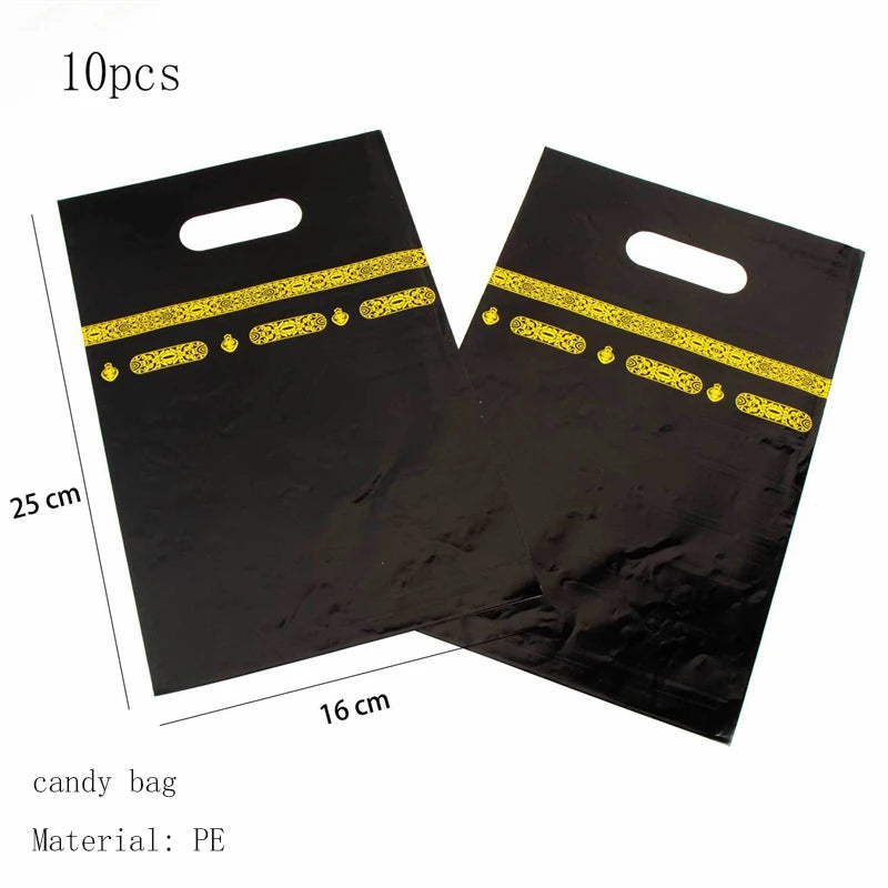 10Pcs Black Umrah Mubarak Candy Gift Bag Eid Mubarak Islamic Muslim Festival Ramadan Party Decoration Supplies