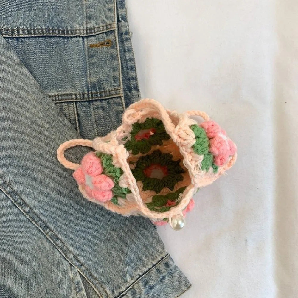 ⭐Handgehäkelte Blumen Umhängetasche | Stoffgarn Schultertasche | Süße Strick Armpit Bag