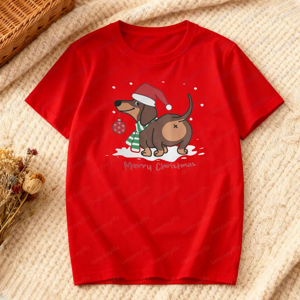 ⭐ Dackel T-Shirt Weihnachten | 100% Baumwolle | Lustiges Dachshund Motiv | Damen & Herren