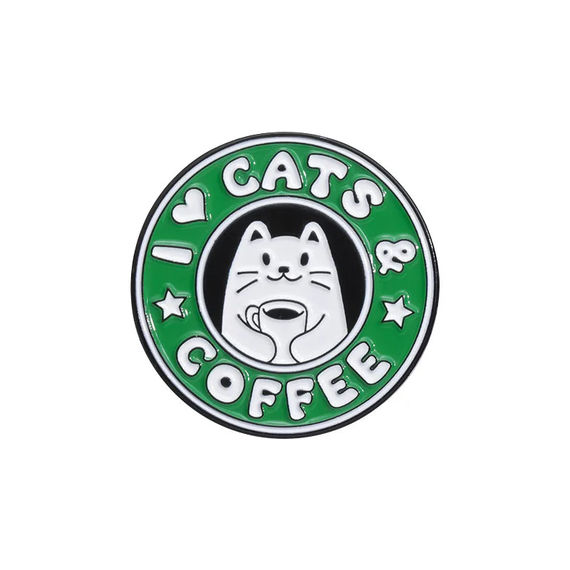 cat on coffee cup ice cream Enamel Pin Funny Brooch Cartoons Badge for Bags Jeans Hoodies Denim Lapel Pin Jewelry Kids Best Gift