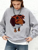 ⭐ Dackel Hoodie Damen Winter | Lustiger Hunde Print Oversized | Jogger Sweatshirt