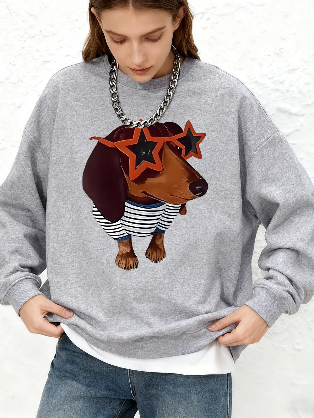 ⭐ Dackel Hoodie Damen Winter | Lustiger Hunde Print Oversized | Jogger Sweatshirt