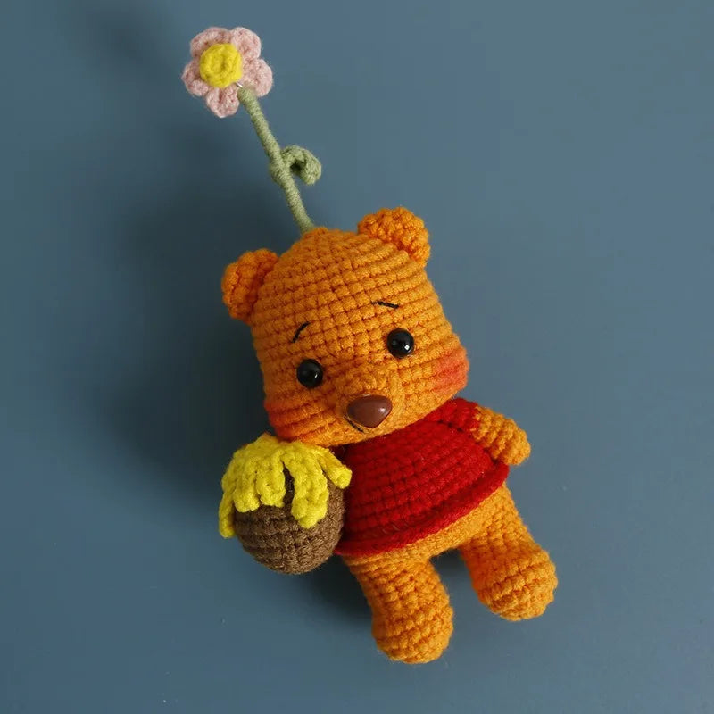 Handmade Crochet Stuffed Key Chain Cartoon Knitted Cartoon bear Rabbit Doll Key Ring Pendant for Boys Schoolbag Key chain