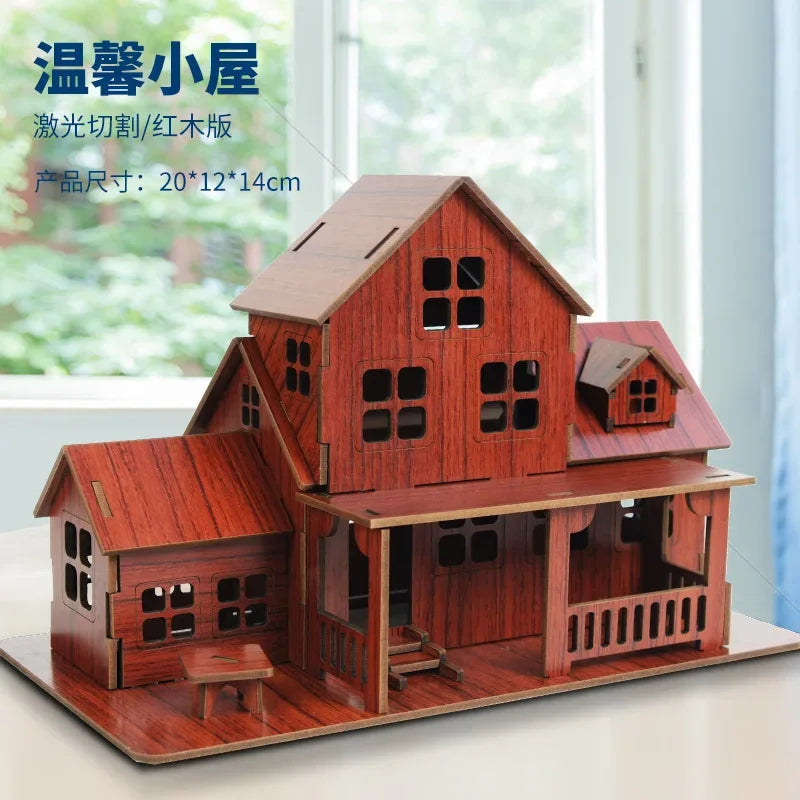 3diy Wooden 3D Puzzle Board Handmade Building Model Toy House Children's Gift