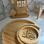 ⭐Holz Serviertablett Ramadan | Mond & Stern Schale Set | Arabische Kalligraphie Deko