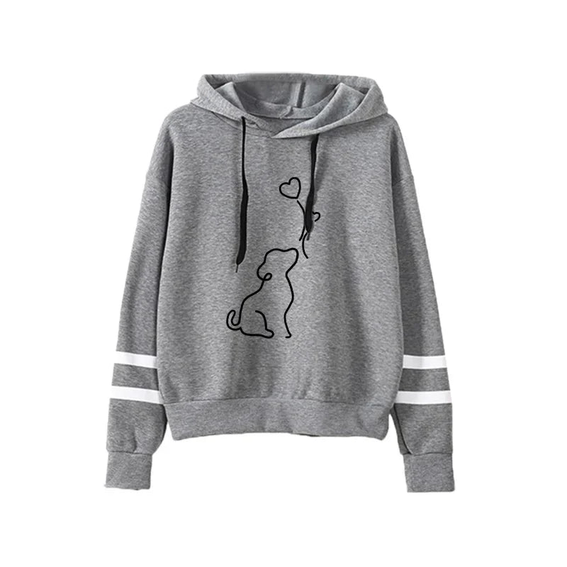 ⭐ Damen Hoodie Süßer Hunde-Print Streifen | Gemütlicher Pullover Langarm