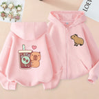 ⭐ Kinder Capybara Hoodie | Lustiger Zip Up Reißverschluss | Manga Sweatshirt Jungen Mädchen