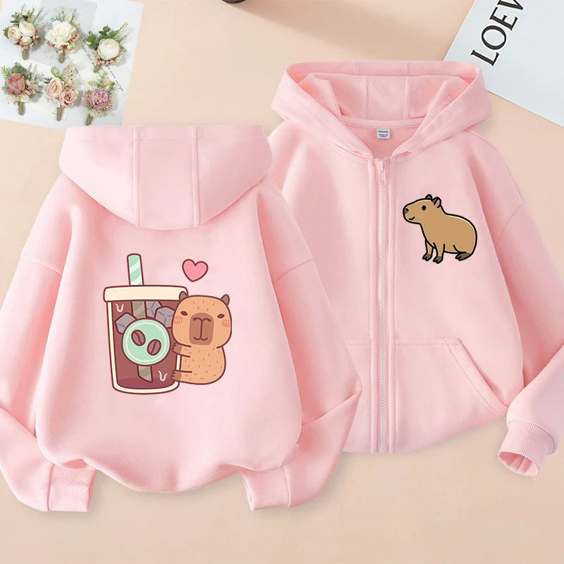 ⭐ Kinder Capybara Hoodie | Lustiger Zip Up Reißverschluss | Manga Sweatshirt Jungen Mädchen