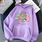 Women Ullzang Cute Cat Sweatshirt Funny Cartoon Pusheen Cat Kawaii Harajuku Korean Style Hoodies Graphic Fashion Hoody Female