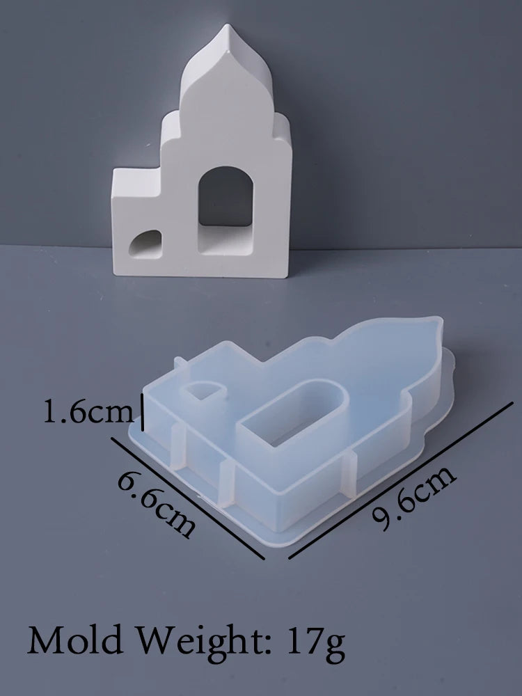 3D Mosque Shape Silicone Mold Hollow House Plaster Ornaments Mould Ramadan Holiday Gift Candle Gypsum Mold Home Decor Supplies
