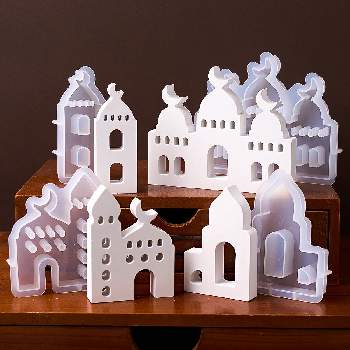 3D Mosque Shape Silicone Mold Hollow House Plaster Ornaments Mould Ramadan Holiday Gift Candle Gypsum Mold Home Decor Supplies