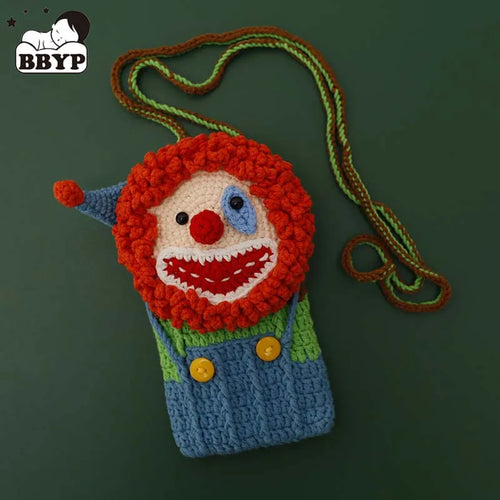 ⭐Gehäkelte Clown Tasche | Handgemachte Mini Umhängetasche | Witzige Handyhülle zum Umhängen