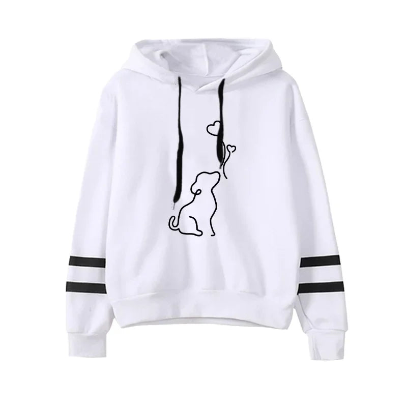 ⭐ Damen Hoodie Süßer Hunde-Print Streifen | Gemütlicher Pullover Langarm