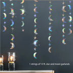 Iridescent Star Moon Circle Garland Ramadan EID Mubarak Birthday Party Decorations Hanging Crescent Twinkle Little Star Streamer