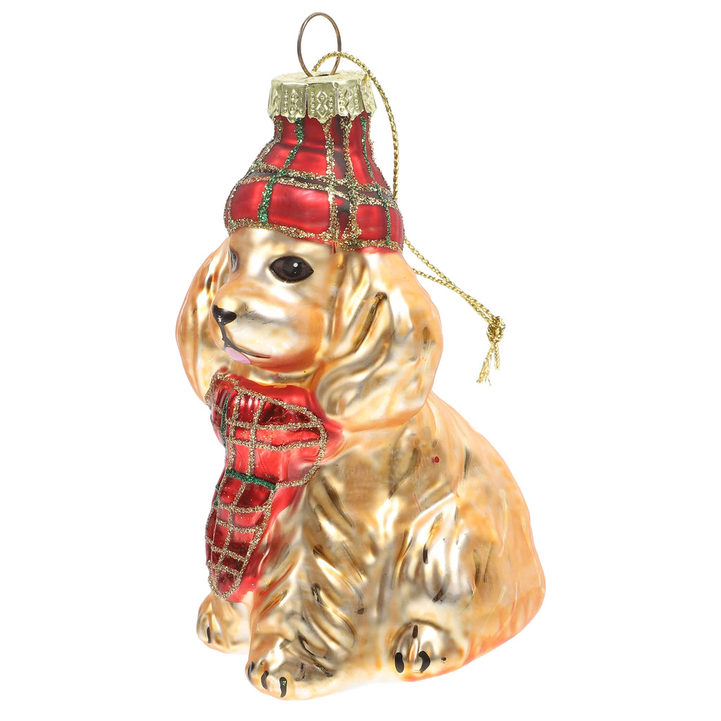 ⭐ Glas Ornament Hund Gold | Weihnachtsbaum Anhänger 10cm | Edler Christbaumschmuck