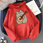 Women Ullzang Cute Cat Sweatshirt Funny Cartoon Pusheen Cat Kawaii Harajuku Korean Style Hoodies Graphic Fashion Hoody Female
