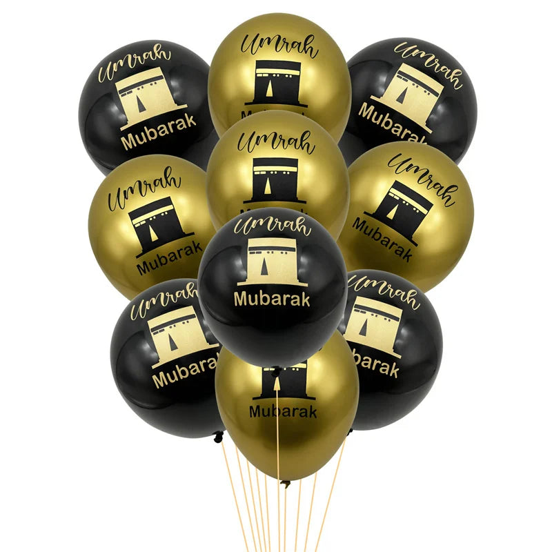 ⭐ 10x Umrah Mubarak Luftballons | Schwarz Gold Deko Set | Latexballons Islamische Party