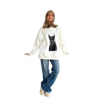 American Retro Animal Dog Print Loose Casual Sweatshirt Women Hoodies Long Sleeve Crewneck White Oversized Pullovers Autumn 2025