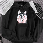 Cute Animal Husky Dog Printing Hoodie Women's Loose Oversize Clothing Autumn Warm Fleece Sweatshirt Fashion Casual Soft Hooded