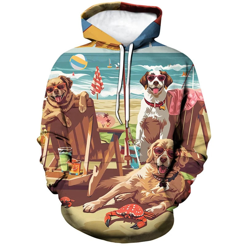 ⭐ Unisex 3D Hunde Katzen Hoodie | Tier-Print Pullover mit Taschen | Langarm