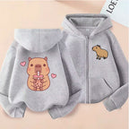 ⭐ Kinder Capybara Hoodie | Lustiger Zip Up Reißverschluss | Manga Sweatshirt Jungen Mädchen
