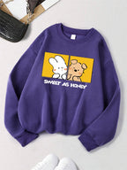Rabbit And Dog Sweet As Honey Printing Sweatshirt Womens Crewneck Soft Hoodie Fleece Warm Winter Pullover Loose Casual Clothes