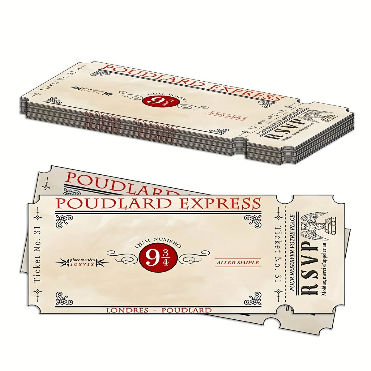 10Pcs Train Ticket Platform 9 3/4 Cards,Tickets for Harry Potter Wizard Party Decoration，Platform 9 3/4 Decoration Wizard Party