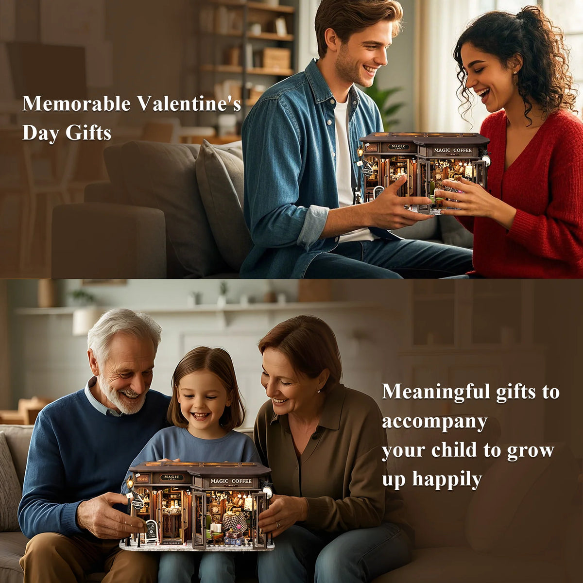 DIY Doll House Wooden Miniature Kit Assembly Building Model Kits Home Decorations with Furniture for Magic Coffee