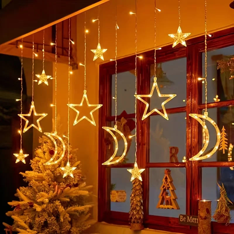 Star Moon Solar Battery String Lights 8Mode Outdoor Christmas Garland LED Fairy Light for Ramadan Festoon Wedding New Year Decor