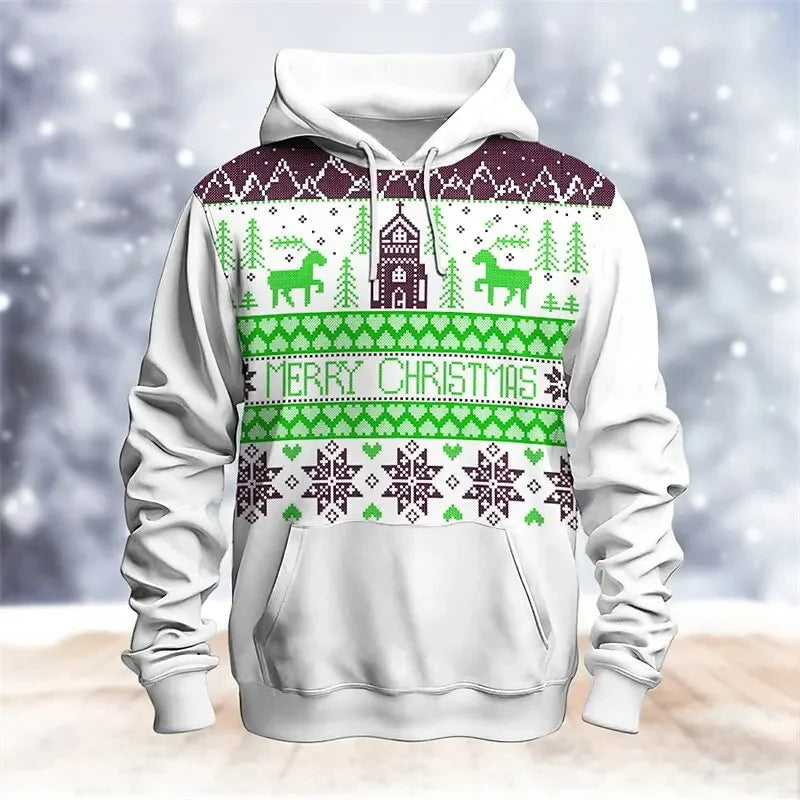 ⭐ 3D Weihnachts Hoodie Herren Damen Kinder | Schneemann & Elch Print | Partnerlook XS-6XL