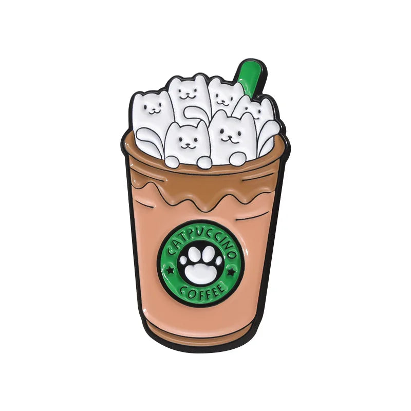 cat on coffee cup ice cream Enamel Pin Funny Brooch Cartoons Badge for Bags Jeans Hoodies Denim Lapel Pin Jewelry Kids Best Gift