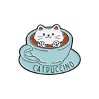 cat on coffee cup ice cream Enamel Pin Funny Brooch Cartoons Badge for Bags Jeans Hoodies Denim Lapel Pin Jewelry Kids Best Gift