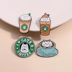 cat on coffee cup ice cream Enamel Pin Funny Brooch Cartoons Badge for Bags Jeans Hoodies Denim Lapel Pin Jewelry Kids Best Gift