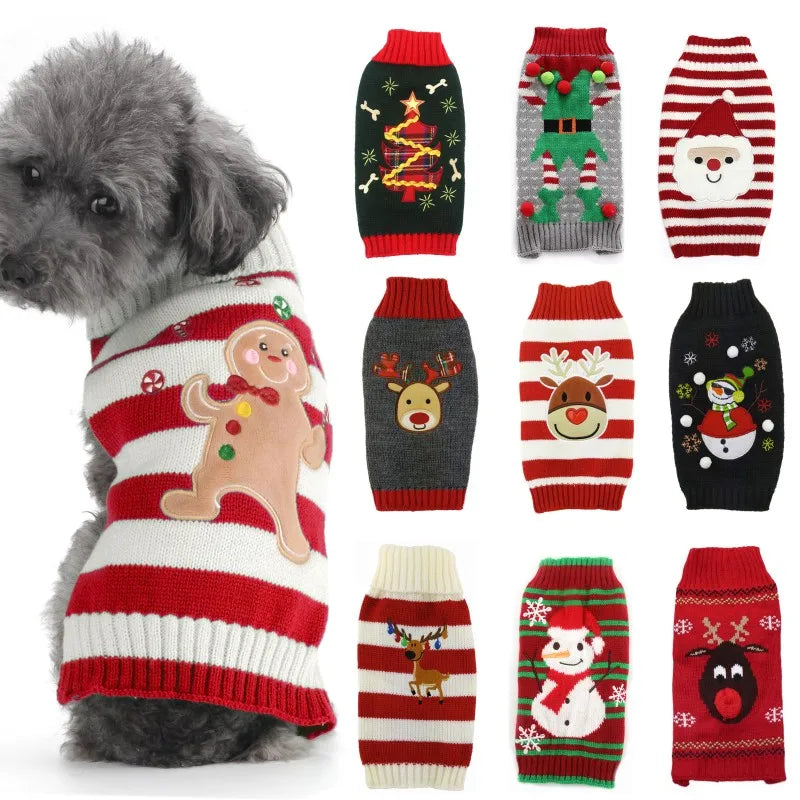 🎄 Christmas Dog Sweater — Warm Knitted Winter Outfit for Dogs & Puppies
