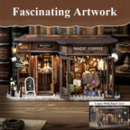 DIY Doll House Wooden Miniature Kit Assembly Building Model Kits Home Decorations with Furniture for Magic Coffee