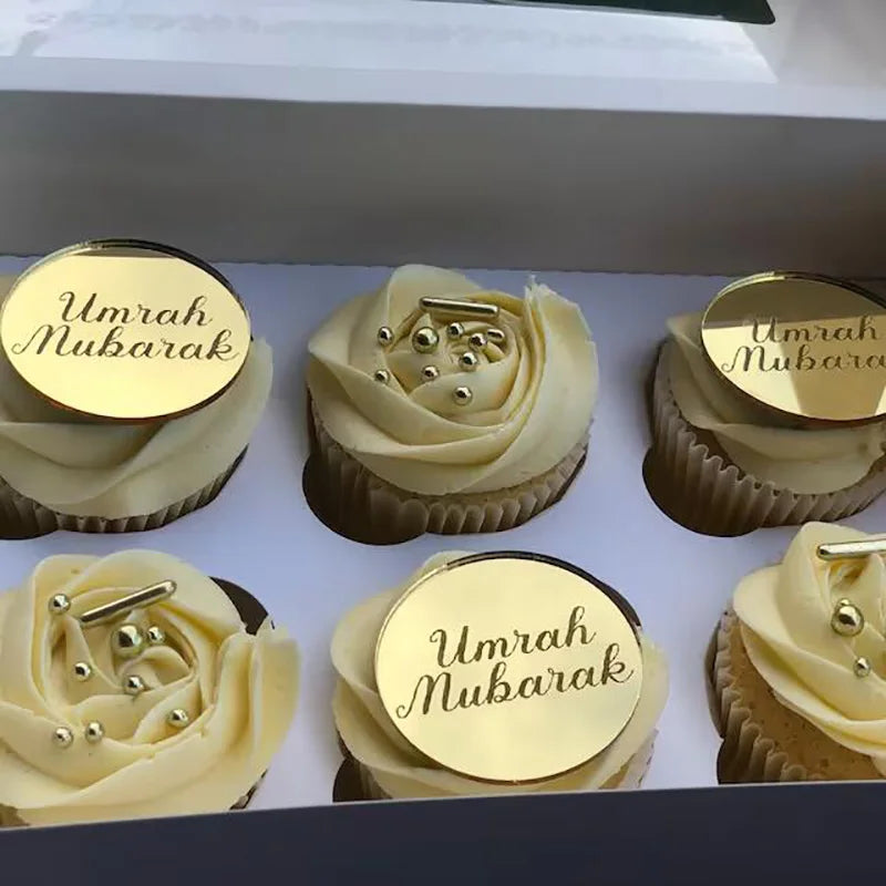 ⭐ 10x Umrah Mubarak Cupcake Topper | Acryl Kuchenstecker | Deko für Muffins & Buffet