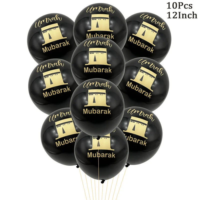 ⭐ 10x Umrah Mubarak Luftballons | Schwarz Gold Deko Set | Latexballons Islamische Party